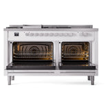 ILVE Professional Plus II 60-Inch Natural Gas Dual Fuel Range with 7 Burners, Griddle, & French Top with Solid Door Oven in White (UP60FSQMPWH)