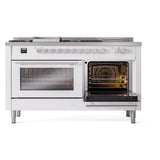 ILVE Professional Plus II 60-Inch Natural Gas Dual Fuel Range with 7 Burners, Griddle, & French Top with Solid Door Oven in White (UP60FSQMPWH)
