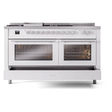 ILVE Professional Plus II 60-Inch Natural Gas Dual Fuel Range with 7 Burners, Griddle, & French Top with Solid Door Oven in White (UP60FSQMPWH)