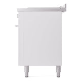 ILVE Professional Plus II 60-Inch Natural Gas Dual Fuel Range with 7 Burners, Griddle, & French Top with Solid Door Oven in White (UP60FSQMPWH)