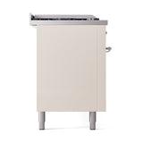 ILVE Nostalgie II 60-Inch Propane Gas Dual Fuel Range with 7 Burners, Griddle, & French Top with Solid Door Oven in Antique White with Chrome Trim (UP60FSQNMPAWCLP)