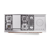 ILVE Nostalgie II 60-Inch Natural Gas Dual Fuel Range with 7 Burners, Griddle, & French Top with Solid Door Oven in Antique White with Copper Trim (UP60FSQNMPAWP)