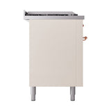 ILVE Nostalgie II 60-Inch Natural Gas Dual Fuel Range with 7 Burners, Griddle, & French Top with Solid Door Oven in Antique White with Copper Trim (UP60FSQNMPAWP)