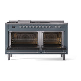 ILVE Nostalgie II 60-Inch Propane Gas Dual Fuel Range with 7 Burners, Griddle, & French Top with Solid Door Oven in Blue Grey with Chrome Trim (UP60FSQNMPBGCLP)