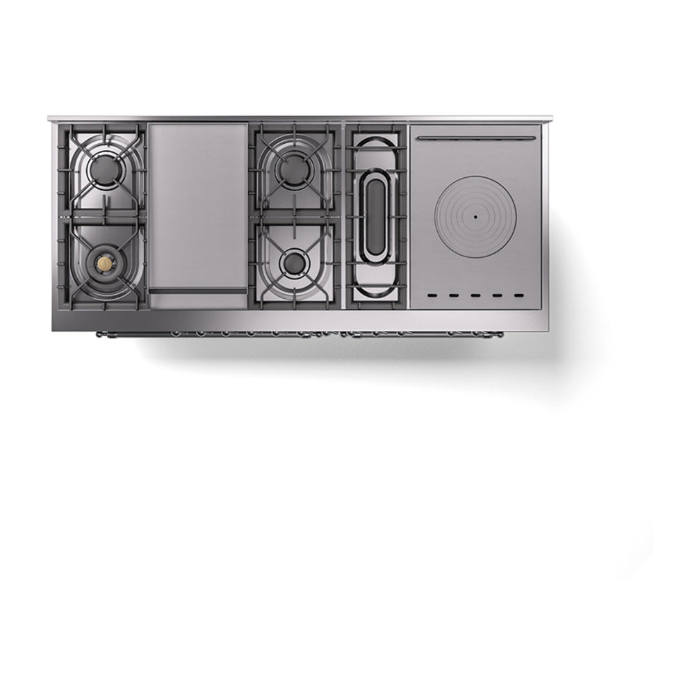 ILVE Nostalgie II 60-Inch Propane Gas Dual Fuel Range with 7 Burners, Griddle, & French Top with Solid Door Oven in Blue Grey with Chrome Trim (UP60FSQNMPBGCLP)