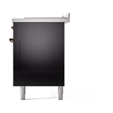 ILVE Nostalgie II 60-Inch Natural Gas Dual Fuel Range with 7 Burners, Griddle, & French Top with Solid Door Oven in Glossy Black with Bronze Trim (UP60FSQNMPBKB)