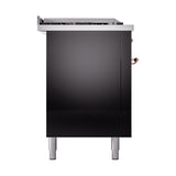 ILVE Nostalgie II 60-Inch Propane Gas Dual Fuel Range with 7 Burners, Griddle, & French Top with Solid Door Oven in Glossy Black with Copper Trim (UP60FSQNMPBKPLP)