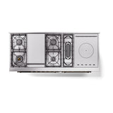 ILVE Nostalgie II 60-Inch Propane Gas Dual Fuel Range with 7 Burners, Griddle, & French Top with Solid Door Oven in Burgundy with Bronze Trim (UP60FSQNMPBUBLP)