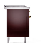 ILVE Nostalgie II 60-Inch Propane Gas Dual Fuel Range with 7 Burners, Griddle, & French Top with Solid Door Oven in Burgundy with Brass Trim (UP60FSQNMPBUGLP)