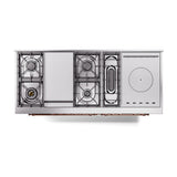 ILVE Nostalgie II 60-Inch Natural Gas Dual Fuel Range with 7 Burners, Griddle, & French Top with Solid Door Oven in Burgundy with Copper Trim (UP60FSQNMPBUP)