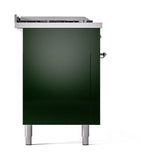 ILVE Nostalgie II 60-Inch Propane Gas Dual Fuel Range with 7 Burners, Griddle, & French Top with Solid Door Oven in Emerald Green with Chrome Trim (UP60FSQNMPEGCLP)