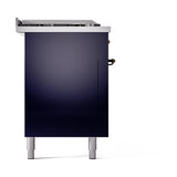 ILVE Nostalgie II 60-Inch Propane Gas Dual Fuel Range with 7 Burners, Griddle, & French Top with Solid Door Oven in Midnight Blue with Bronze Trim (UP60FSQNMPMBBLP)