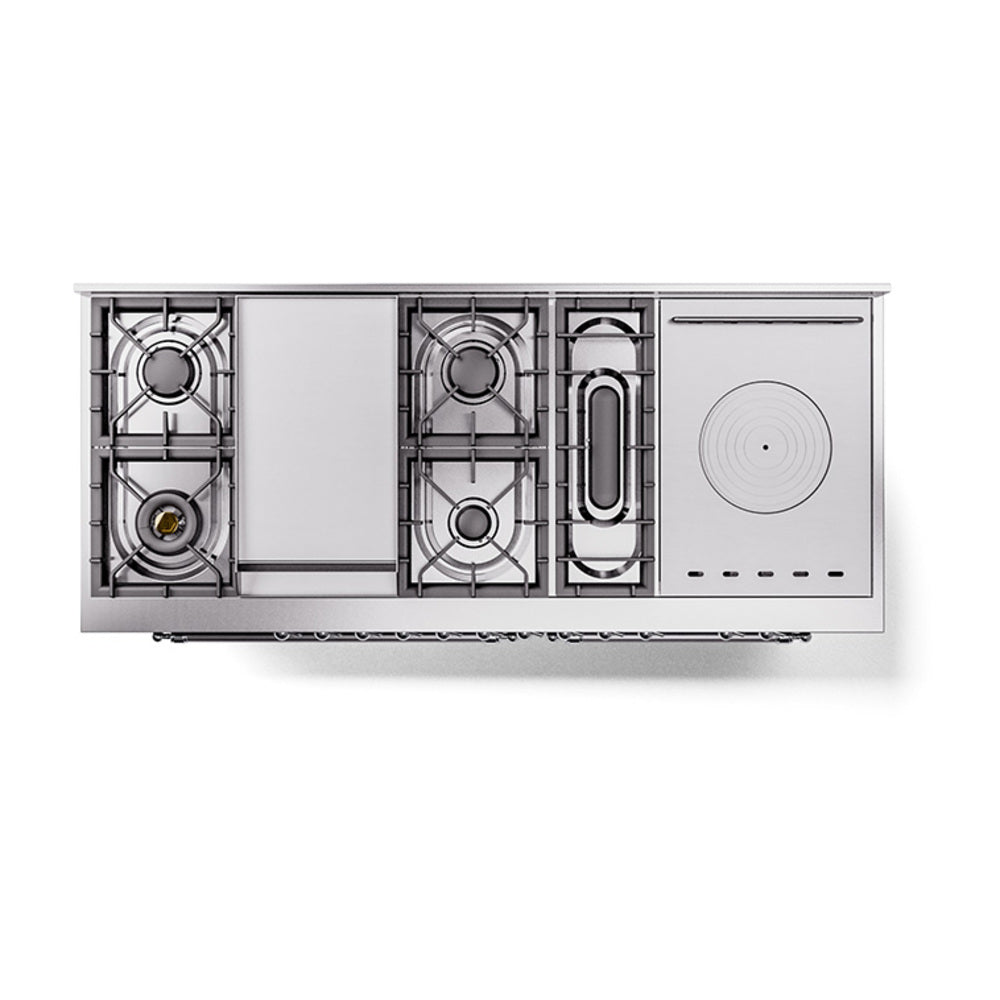 ILVE Nostalgie II 60-Inch Propane Gas Dual Fuel Range with 7 Burners, Griddle, & French Top with Solid Door Oven in Midnight Blue with Chrome Trim (UP60FSQNMPMBCLP)