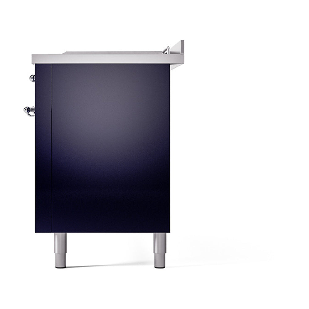 ILVE Nostalgie II 60-Inch Propane Gas Dual Fuel Range with 7 Burners, Griddle, & French Top with Solid Door Oven in Midnight Blue with Chrome Trim (UP60FSQNMPMBCLP)