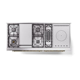 ILVE Nostalgie II 60-Inch Propane Gas Dual Fuel Range with 7 Burners, Griddle, & French Top with Solid Door Oven in Midnight Blue with Brass Trim (UP60FSQNMPMBGLP)
