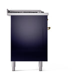 ILVE Nostalgie II 60-Inch Propane Gas Dual Fuel Range with 7 Burners, Griddle, & French Top with Solid Door Oven in Midnight Blue with Brass Trim (UP60FSQNMPMBGLP)