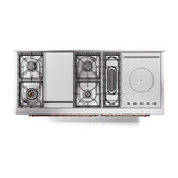 ILVE Nostalgie II 60-Inch Propane Gas Dual Fuel Range with 7 Burners, Griddle, & French Top with Solid Door Oven in Midnight Blue with Copper Trim (UP60FSQNMPMBPLP)