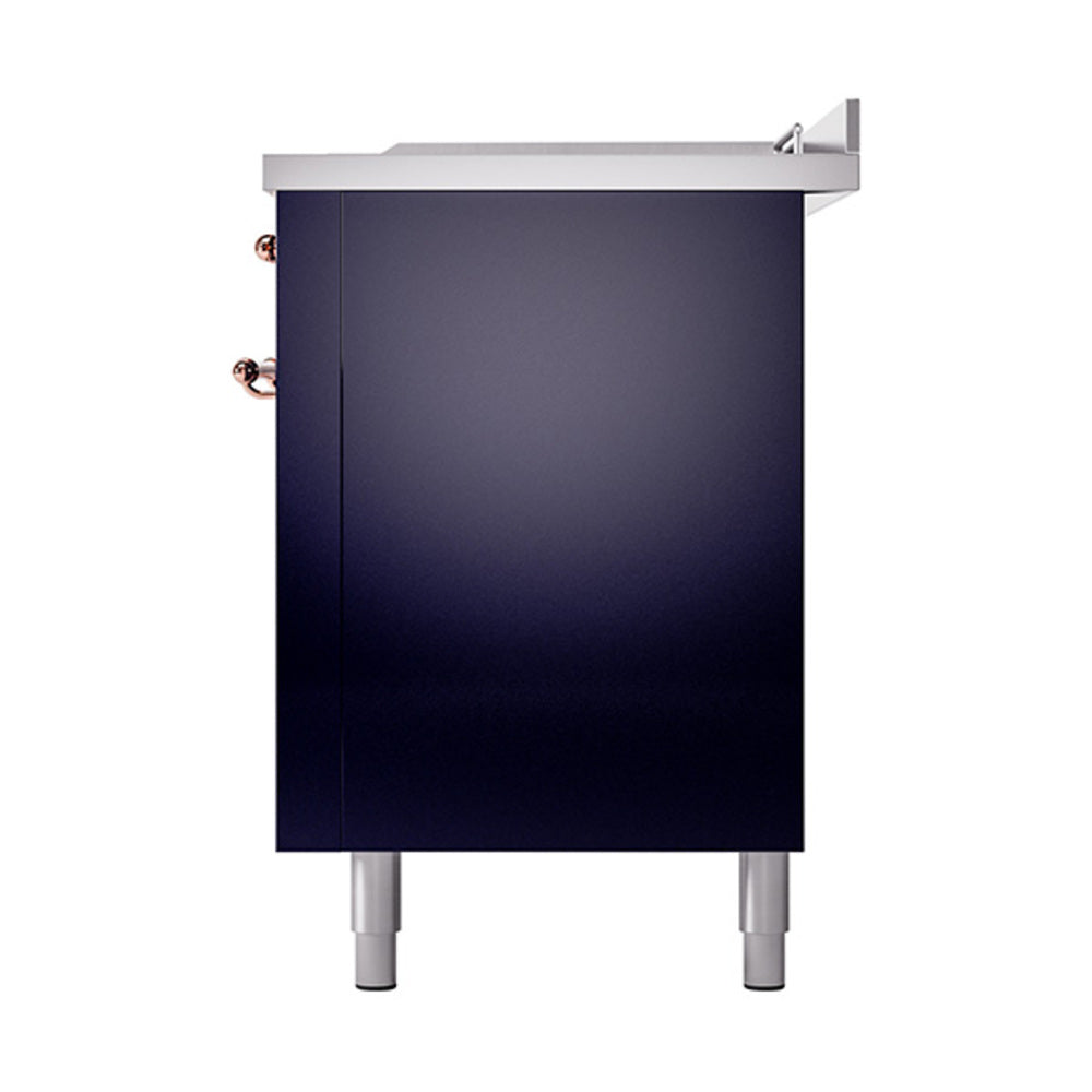ILVE Nostalgie II 60-Inch Propane Gas Dual Fuel Range with 7 Burners, Griddle, & French Top with Solid Door Oven in Midnight Blue with Copper Trim (UP60FSQNMPMBPLP)