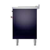 ILVE Nostalgie II 60-Inch Propane Gas Dual Fuel Range with 7 Burners, Griddle, & French Top with Solid Door Oven in Midnight Blue with Copper Trim (UP60FSQNMPMBPLP)