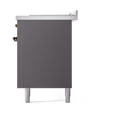 ILVE Nostalgie II 60-Inch Propane Gas Dual Fuel Range with 7 Burners, Griddle, & French Top with Solid Door Oven in Matte Graphite with Bronze Trim (UP60FSQNMPMGBLP)