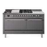 ILVE Nostalgie II 60-Inch Propane Gas Dual Fuel Range with 7 Burners, Griddle, & French Top with Solid Door Oven in Matte Graphite with Chrome Trim (UP60FSQNMPMGCLP)