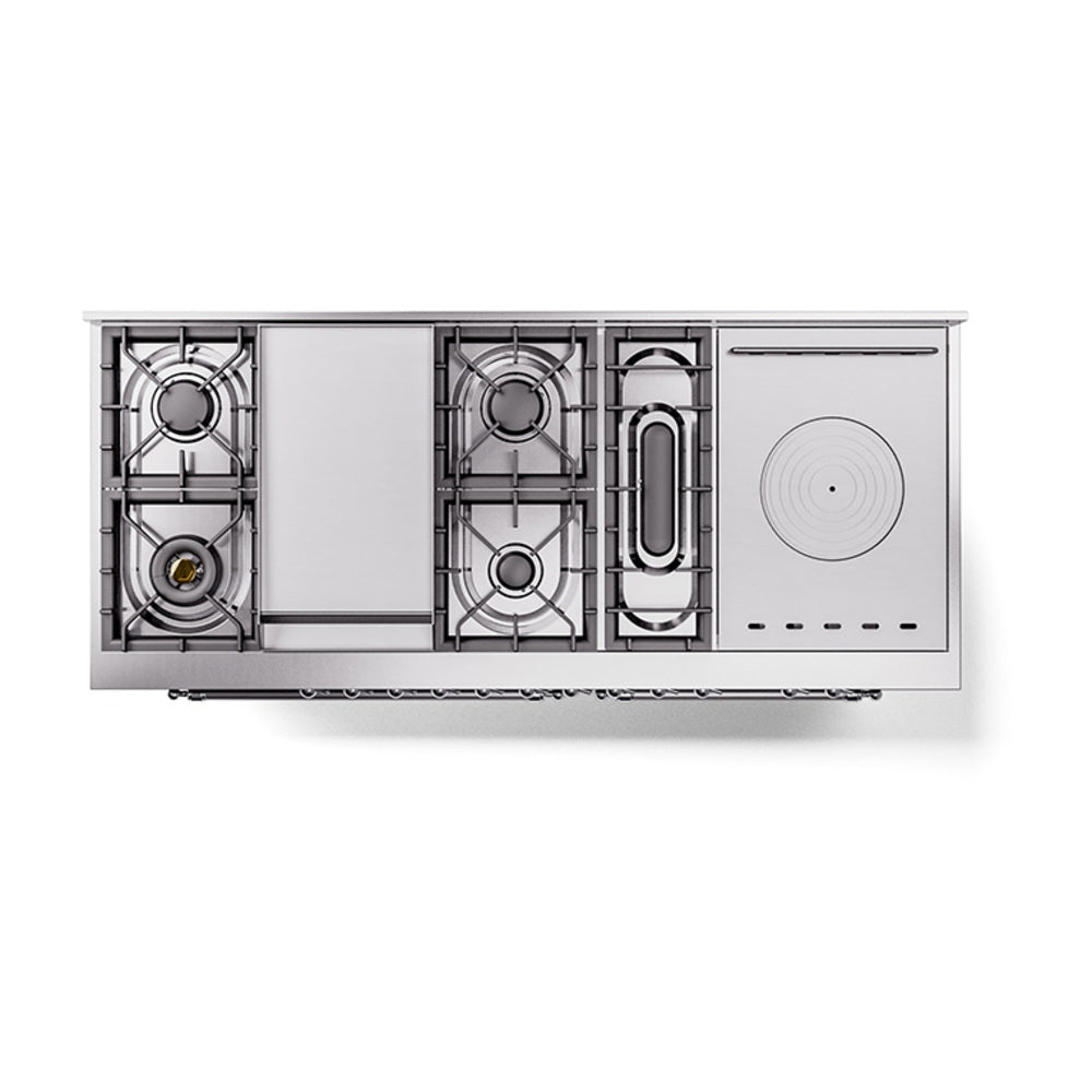 ILVE Nostalgie II 60-Inch Propane Gas Dual Fuel Range with 7 Burners, Griddle, & French Top with Solid Door Oven in Matte Graphite with Chrome Trim (UP60FSQNMPMGCLP)