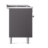 ILVE Nostalgie II 60-Inch Propane Gas Dual Fuel Range with 7 Burners, Griddle, & French Top with Solid Door Oven in Matte Graphite with Chrome Trim (UP60FSQNMPMGCLP)