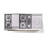 ILVE Nostalgie II 60-Inch Propane Gas Dual Fuel Range with 7 Burners, Griddle, & French Top with Solid Door Oven in Matte Graphite with Brass Trim (UP60FSQNMPMGGLP)