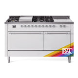 ILVE Nostalgie II 60-Inch Propane Gas Dual Fuel Range with 7 Burners, Griddle, & French Top with Solid Door Oven in Custom RAL with Chrome Trim (UP60FSQNMPRACLP)