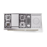 ILVE Nostalgie II 60-Inch Propane Gas Dual Fuel Range with 7 Burners, Griddle, & French Top with Solid Door Oven in RAL with Brass Trim (UP60FSQNMPRAGLP)