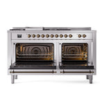 ILVE Nostalgie II 60-Inch Propane Gas Dual Fuel Range with 7 Burners, Griddle, & French Top with Solid Door Oven in Stainless Steel with Bronze Trim (UP60FSQNMPSSBLP)