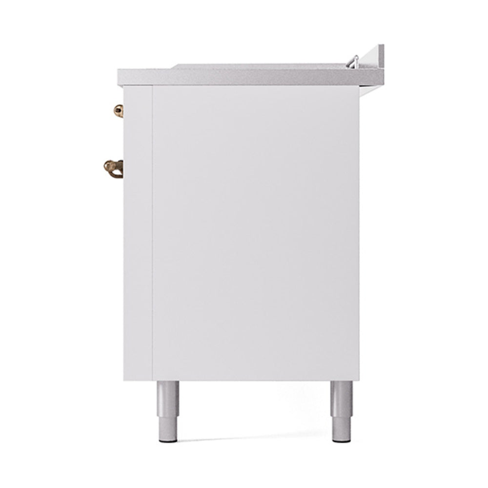 ILVE Nostalgie II 60-Inch Propane Gas Dual Fuel Range with 7 Burners, Griddle, & French Top with Solid Door Oven in White with Bronze Trim (UP60FSQNMPWHBLP)
