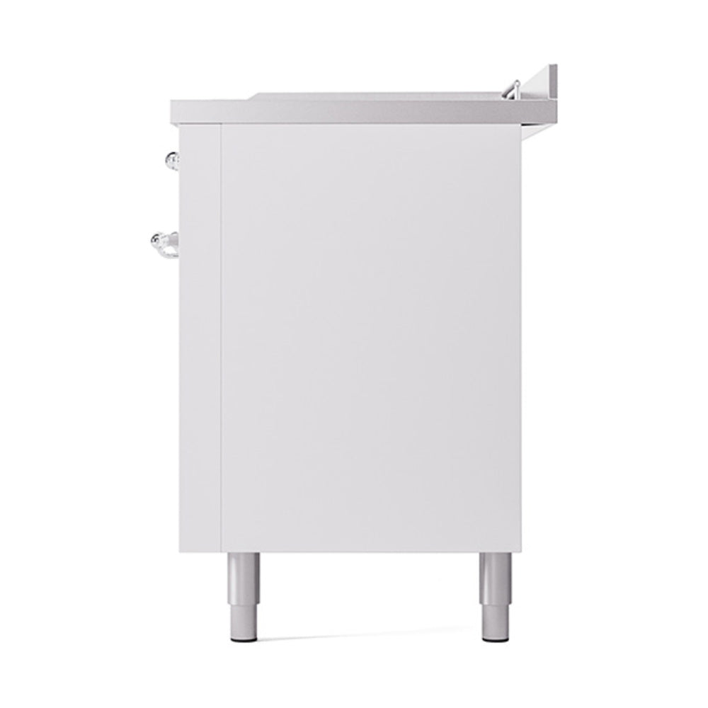 ILVE Nostalgie II 60-Inch Propane Gas Dual Fuel Range with 7 Burners, Griddle, & French Top with Solid Door Oven in White with Chrome Trim (UP60FSQNMPWHCLP)