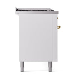 ILVE Nostalgie II 60-Inch Propane Gas Dual Fuel Range with 7 Burners, Griddle, & French Top with Solid Door Oven in White with Brass Trim (UP60FSQNMPWHGLP)