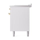 ILVE Nostalgie II 60-Inch Propane Gas Dual Fuel Range with 7 Burners, Griddle, & French Top with Solid Door Oven in White with Brass Trim (UP60FSQNMPWHGLP)