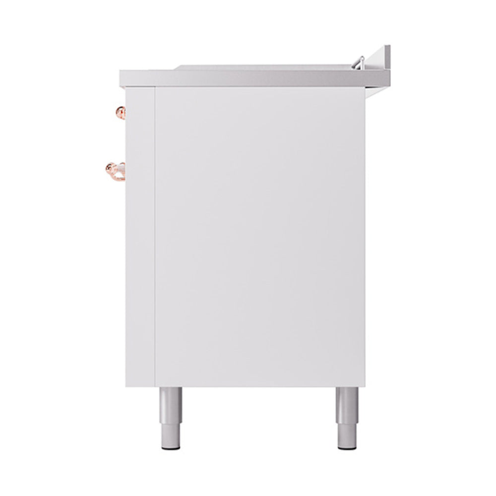 ILVE Nostalgie II 60-Inch Propane Gas Dual Fuel Range with 7 Burners, Griddle, & French Top with Solid Door Oven in White with Copper Trim (UP60FSQNMPWHPLP)