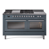 ILVE Professional Plus II 60-Inch Propane Gas Dual Fuel Range with 7 Burners, Griddle, & French Top with Triple Glass Door Oven in Blue Grey (UP60FSWMPBGLP)