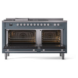 ILVE Professional Plus II 60-Inch Natural Gas Dual Fuel Range with 7 Burners, Griddle, & French Top with Triple Glass Door Oven in Blue Grey (UP60FSWMPBG)