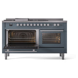 ILVE Professional Plus II 60-Inch Propane Gas Dual Fuel Range with 7 Burners, Griddle, & French Top with Triple Glass Door Oven in Blue Grey (UP60FSWMPBGLP)