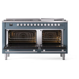 ILVE 60-inch Professional Plus II Propane Gas Dual Fuel Range with 9 Burners, Griddle, and Triple Glass Door Oven in Blue Grey (UP60FWMPBGLP)