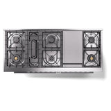 ILVE 60-inch Professional Plus II Natural Gas Dual Fuel Range with 9 Burners, Griddle, and Triple Glass Door Oven in Blue Grey (UP60FWMPBG)