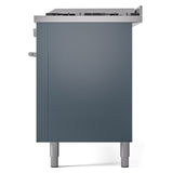 ILVE 60-inch Professional Plus II Propane Gas Dual Fuel Range with 9 Burners, Griddle, and Triple Glass Door Oven in Blue Grey (UP60FWMPBGLP)