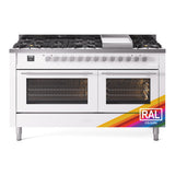 ILVE 60-inch Professional Plus II Natural Gas Dual Fuel Range with 9 Burners, Griddle, and Triple Glass Door Oven in RAL (UP60FWMPRA)