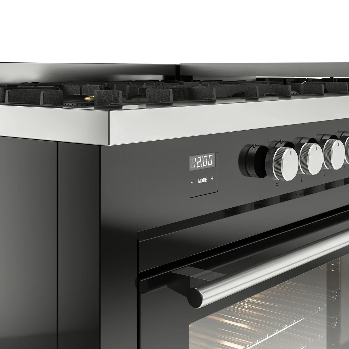 ILVE 60-inch Professional Plus II Propane Gas Dual Fuel Range with 9 Burners, Griddle, and Triple Glass Door Oven in Glossy Black (UP60FWMPBKLP)