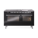 ILVE 60-inch Professional Plus II Propane Gas Dual Fuel Range with 9 Burners, Griddle, and Triple Glass Door Oven in Glossy Black (UP60FWMPBKLP)