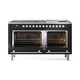 ILVE 60-inch Professional Plus II Natural Gas Dual Fuel Range with 9 Burners, Griddle, and Triple Glass Door Oven in Glossy Black (UP60FWMPBK)