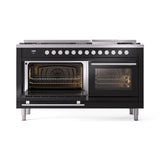 ILVE 60-inch Professional Plus II Propane Gas Dual Fuel Range with 9 Burners, Griddle, and Triple Glass Door Oven in Glossy Black (UP60FWMPBKLP)