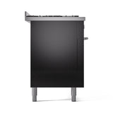 ILVE 60-inch Professional Plus II Propane Gas Dual Fuel Range with 9 Burners, Griddle, and Triple Glass Door Oven in Glossy Black (UP60FWMPBKLP)