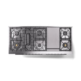 ILVE 60-inch Professional Plus II Natural Gas Dual Fuel Range with 9 Burners, Griddle, and Triple Glass Door Oven in Glossy Black (UP60FWMPBK)