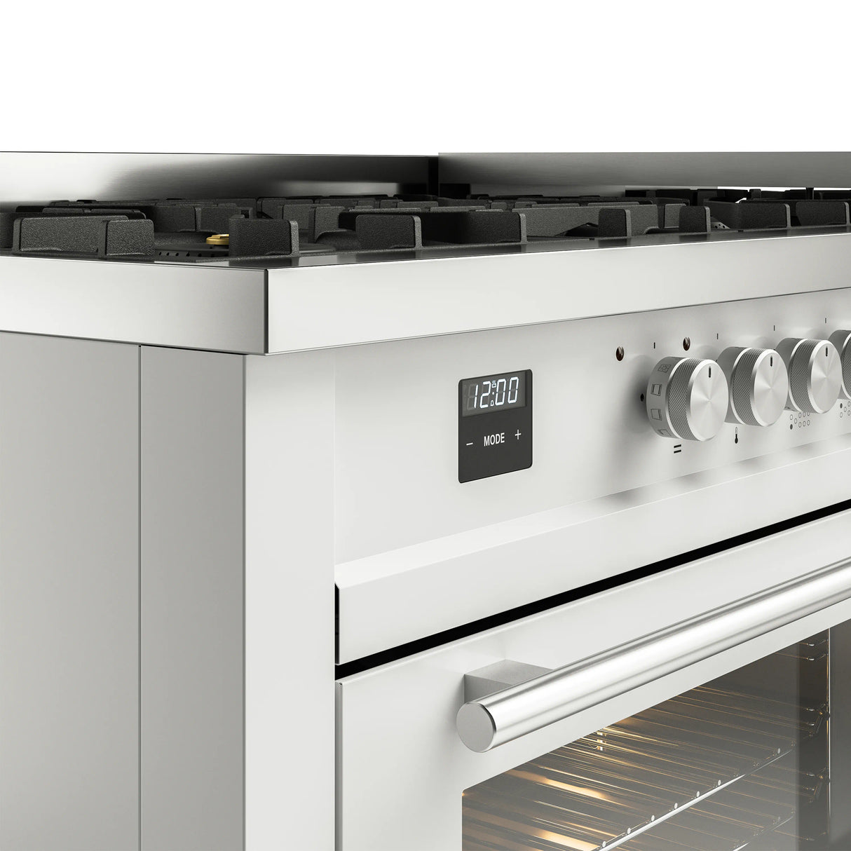 ILVE 60-inch Professional Plus II Natural Gas Dual Fuel Range with 9 Burners, Griddle, and Triple Glass Door Oven in White (UP60FWMPWH)